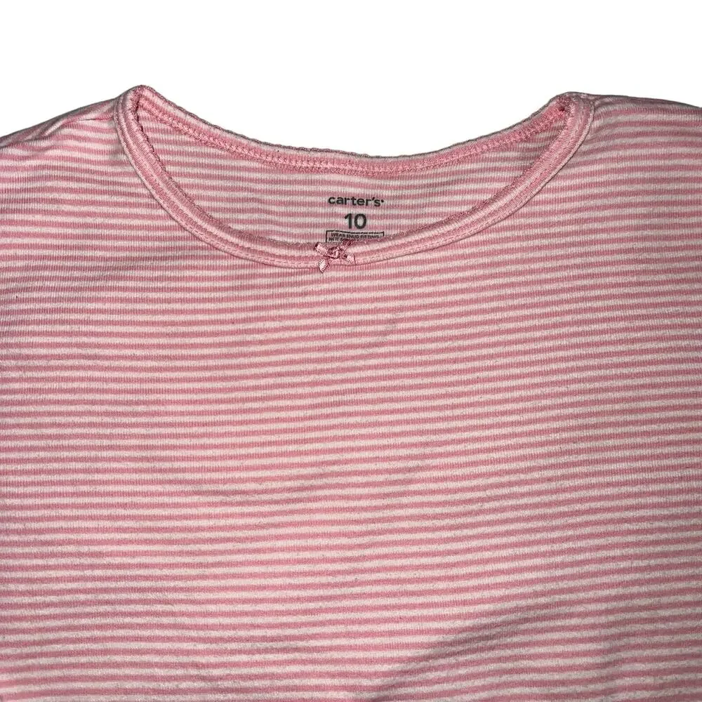 Carters Girls Pajama Shirt Top Long Sleeve Pullover Owl Patch Pink White Size 10